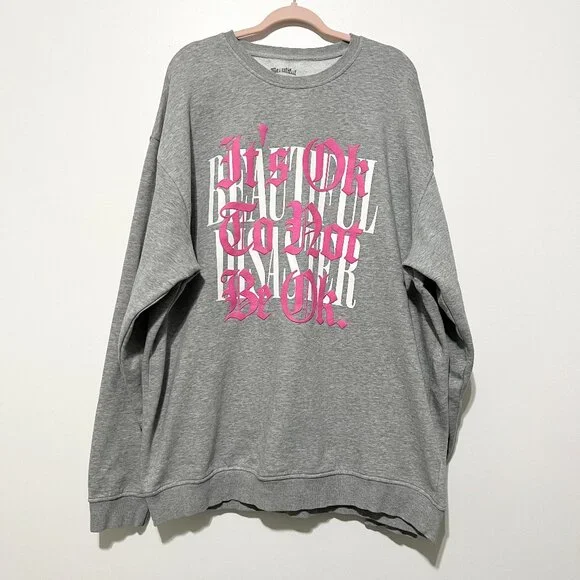 Beautiful Disaster Womens Crewneck Sweatshirt C2X Gray Lounge Cozy Weekend Comfy - Picture 1 of 9